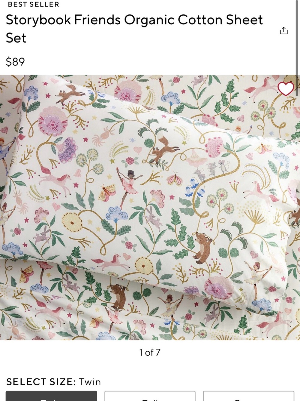 Pottery Barn Storybook Friends Organic Cotton Sheet Set - Floral & Animal Print